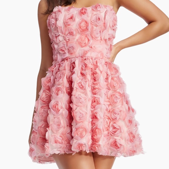 Dress the Population Dress Sasha Strapless Fit & Flare Mini NEW Pink 3D Floral - Picture 10 of 14